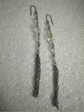 Delicate Crystal Drop Tassel Earrings – White and Black